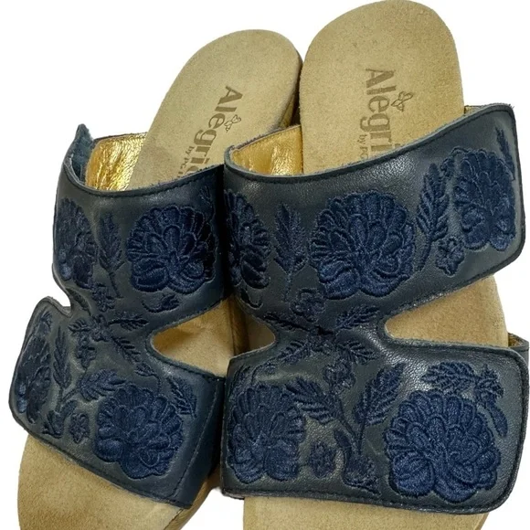 Alegria Blue Slide Sandals with Floral Pattern - Picture 8 of 10